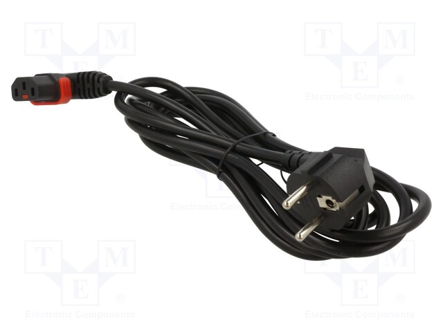 Cable; CEE 7/7 (E/F) plug angled,IEC C13 female 90°; 3m; black