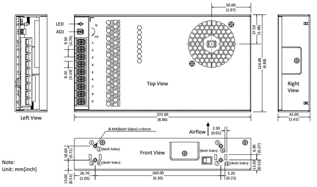 Power supply: switched-mode; 90÷264VAC; Usup: 255÷370VDC; OUT: 1