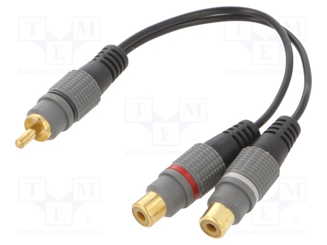 Cable; RCA socket x2,RCA plug; 0.2m; Plating: gold-plated; black