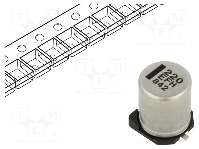 Capacitor: electrolytic; low ESR; SMD; 220uF; 25VDC; Ø8x10.2mm