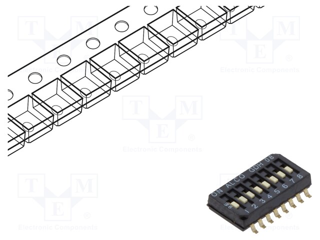 Switch: DIP-SWITCH; Poles number: 8; ON-OFF; 0.1A/50VDC; Pos: 2