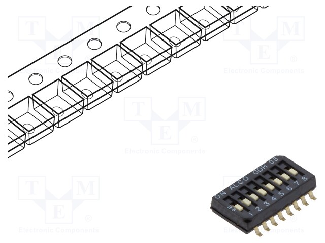 DIP / SIP Switch, 8 Circuits, Rocker, Surface Mount, SPST, 24 VDC, 25 mA