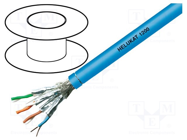 Wire; HELUKAT® 1200,S/FTP; 7; solid; Cu; 4x2x22AWG; FRNC; blue; 100m