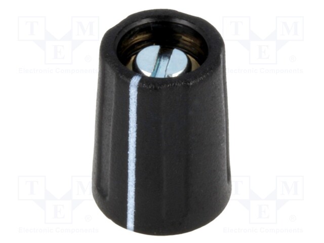 Knob; with pointer; ABS; Shaft d: 4mm; Ø10.5x14mm; black