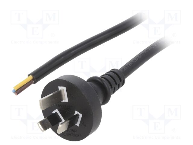 Cable; AS/NZS 3112 (I) plug,wires; PVC; 1m; black; 3x0,75mm2; 10A