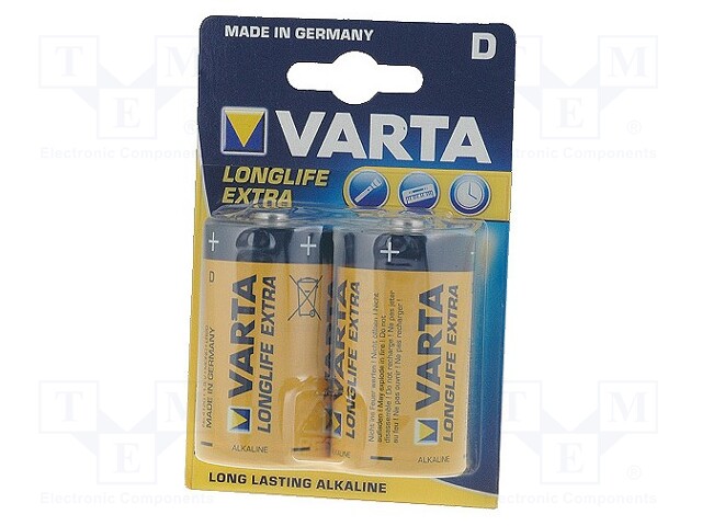 Battery: alkaline; 1.5V; D; LONGLIFE; Batt.no: 2; non-rechargeable