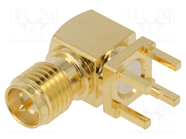 Socket; SMA; male; angled 90°; THT; on PCBs; teflon; gold-plated