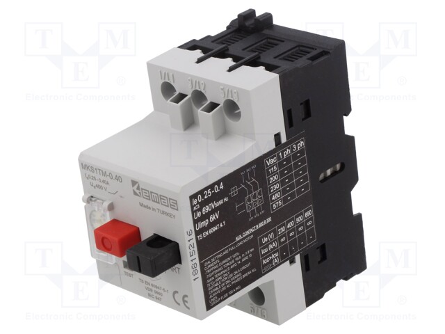 Motor breaker; for DIN rail mounting; 0.25÷0.4A; IP40; -5÷40°C