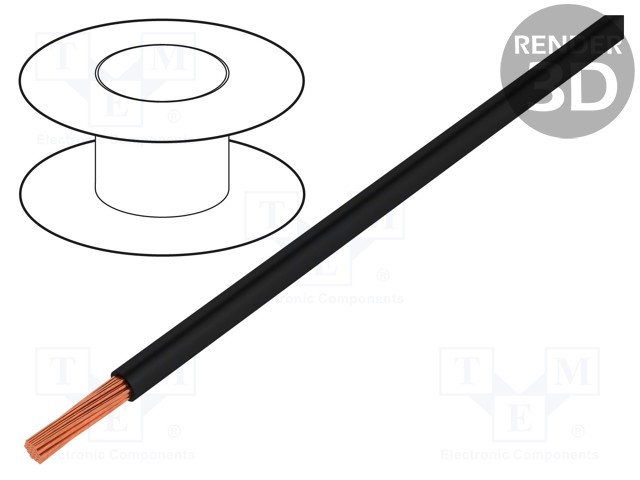Wire; H07V-K; stranded; Cu; 1.5mm2; PVC; black; 450V,750V; 500m; reel