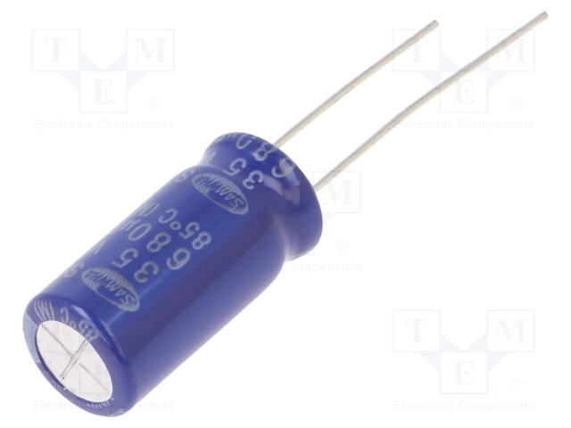 Capacitor: electrolytic; THT; 680uF; 35VDC; Ø10x20mm; ±20%; 2000h