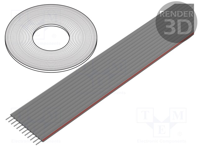 Wire: ribbon; 1.27mm; stranded; Cu; 12x28AWG; PVC; grey; 30,5m