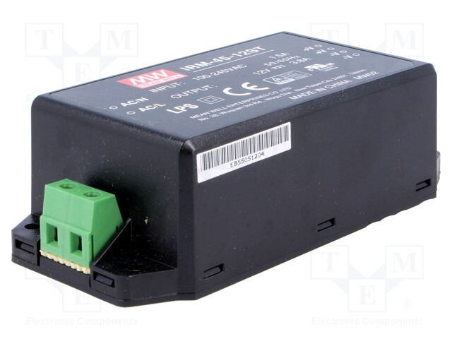 Power supply: switched-mode; modular; 45.6W; 12VDC; 109x52x33.5mm