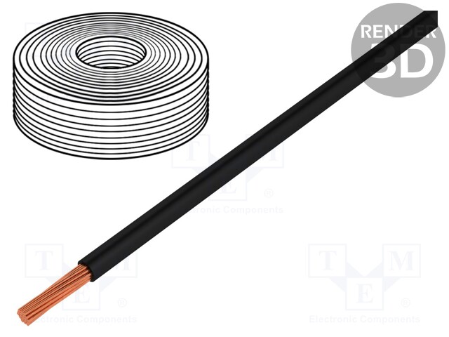 Wire; stranded; Cu; 0.25mm2; PVC; black; 100V; 50m; Class: 5