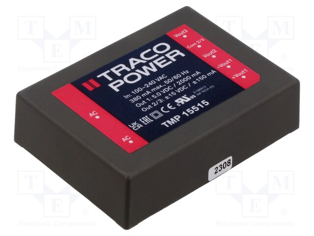 Converter: AC/DC; 15W; Uout: 5VDC; Iout: 2A; 74%; Mounting: PCB; 3000V