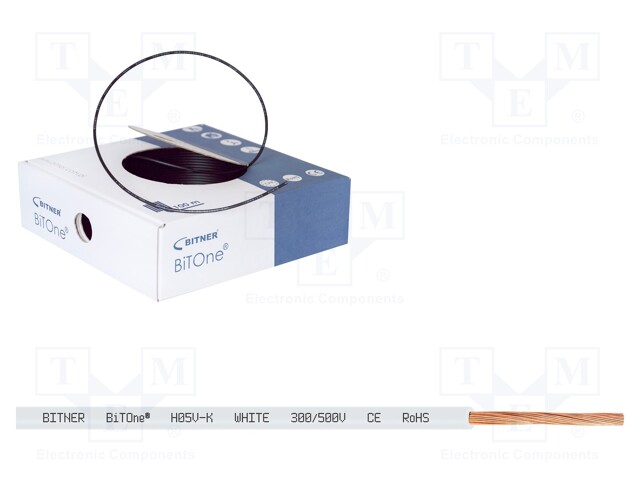 Wire; BiTOne; stranded; Cu; 0.75mm2; white; PVC; 300/500V; 100m