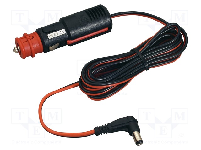 Automotive/main power supply; DC 5,5/2,1 plug; 2A; black; 2m