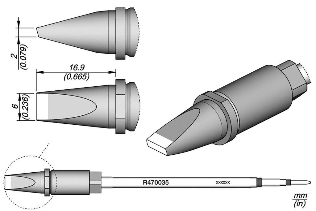 Tip; cut spade; 6x2mm