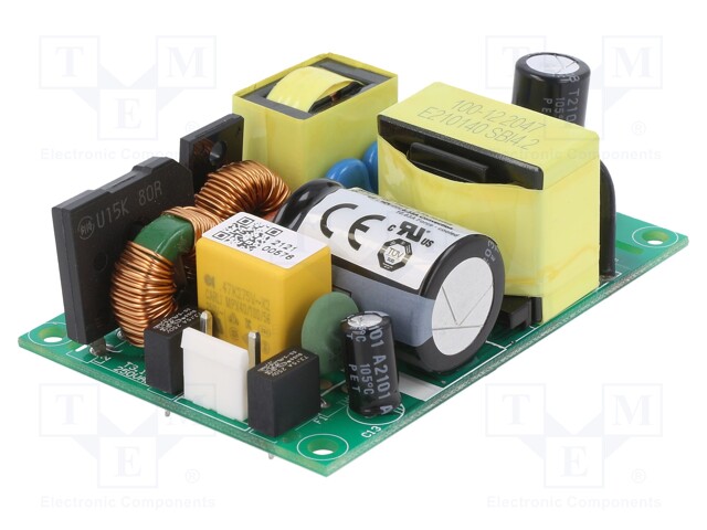 AC/DC Open Frame Power Supply (PSU), ITE & Medical, 1 Output, 100 W, 130W @ 10CFM