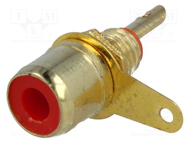Socket; RCA; female; gold-plated; for panel mounting; Marker: red