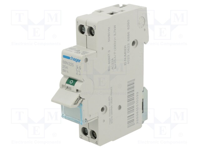 Switch-disconnector; Poles: 2; DIN; 25A; 230VAC; SBN; IP20; 1÷16mm2