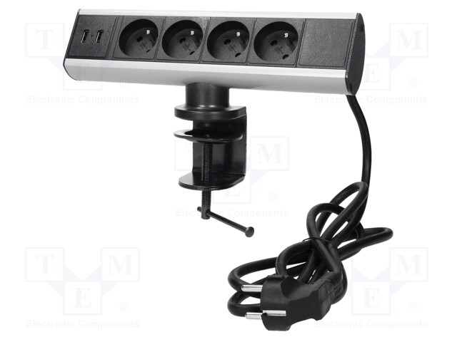 Plug socket strip: furniture; 3680W; black-silver; 230VAC; 1.8m