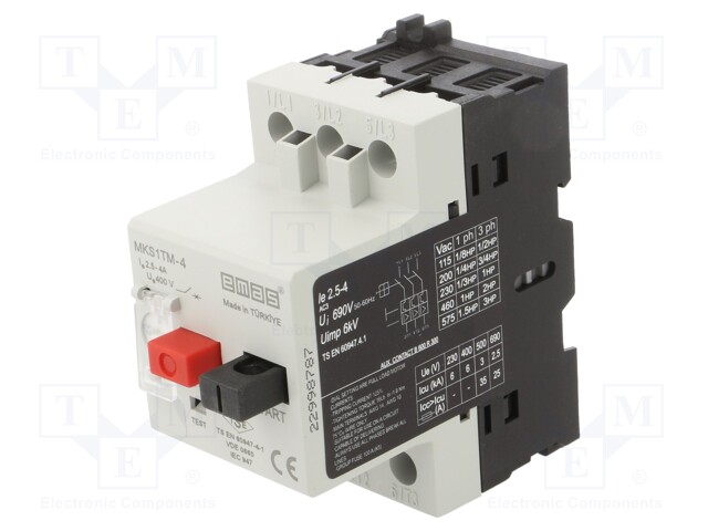 Motor breaker; for DIN rail mounting; 2.5÷4A; IP40; -5÷40°C; 690V