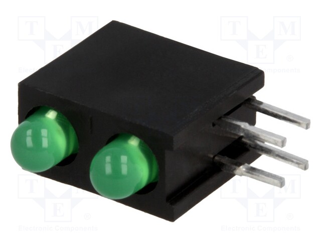 LED; in housing; green; 3mm; No.of diodes: 2; 20mA; 60°; 2.2÷2.5V