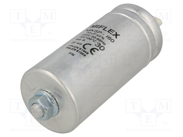 Capacitor: for discharge lamp; 30uF; 250VAC; ±10%; Ø40x100mm; V: 4
