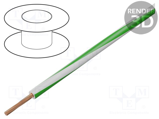 Wire; LgY; stranded; Cu; 0.5mm2; white-green; PVC; 300/500V; 100m