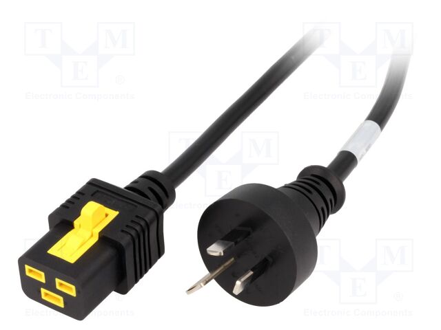 Cable; IEC C19 female,AS 3112 (I) plug; 2m; with locking; black