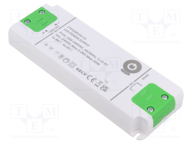 Power supply: switched-mode; LED; 50W; 24VDC; 2.08A; 198÷264VAC