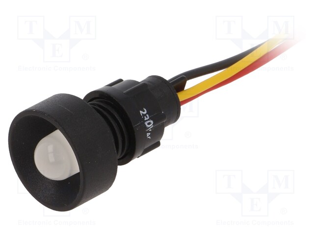 Indicator: LED; recessed; 230VAC; Cutout: Ø13mm; IP40; 300mm leads