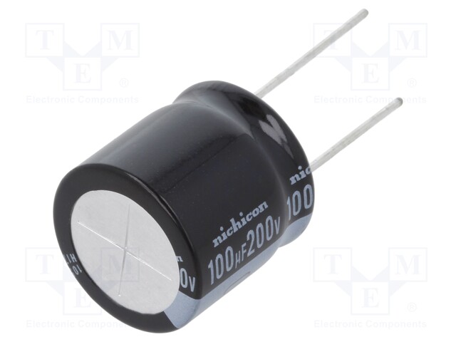 Capacitor: electrolytic; THT; 100uF; 200VDC; Ø20x20mm; Pitch: 10mm