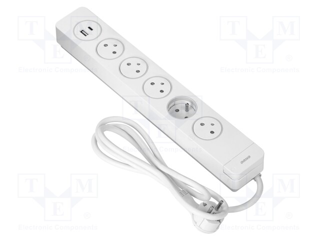 Plug socket strip: protective; Sockets: 5; 230VAC; 16A; white; 1.5m