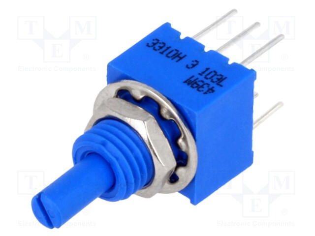 Potentiometer: shaft; single turn; 10kΩ; ±20%; 0.25W; linear; THT