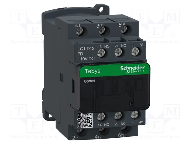 Contactor, TeSys D Series, 12 A, DIN Rail, 690 VAC, 3PST-NO, 3 Pole, 10 hp