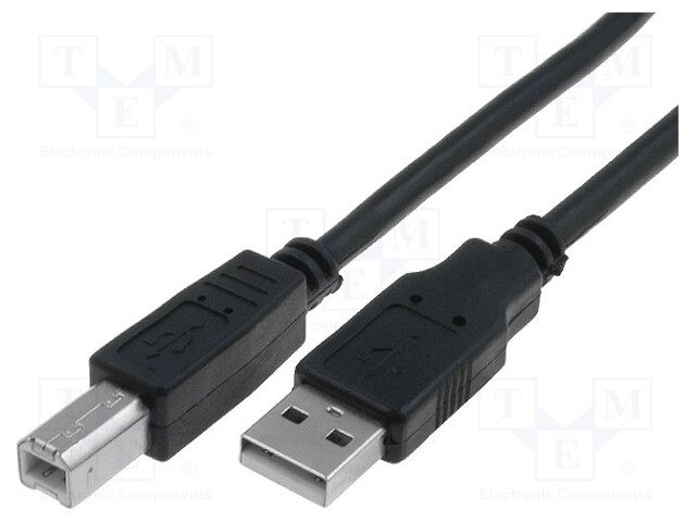 Cable; USB 2.0; USB A plug,USB B plug; nickel plated; 1.8m; black
