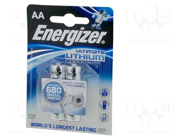 Battery: lithium; 1.5V; AA; ULTIMATE LITHIUM; Batt.no: 2; 3000mAh