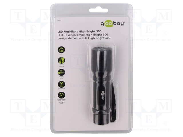 Torch: LED; 3h; 300lm; IPX4; High Bright 300