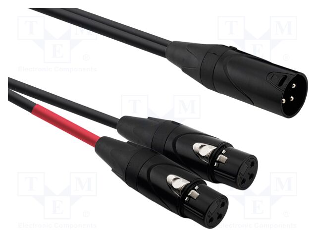 Cable; XLR male 3pin,XLR female 3pin x2; 5m; black; PVC