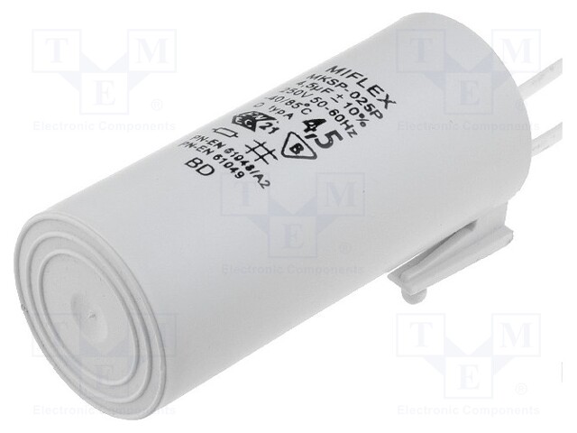 Capacitor: for discharge lamp; 4.5uF; 250VAC; ±10%; Ø30x70mm; 9