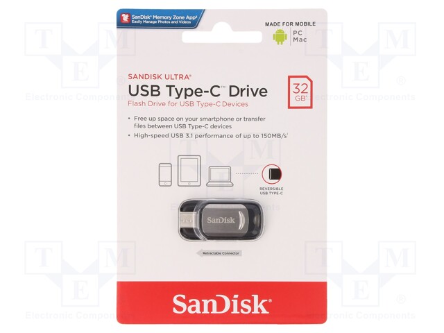 Pendrive; USB 3.1; 32GB; 130MB/s; USB C; ULTRA