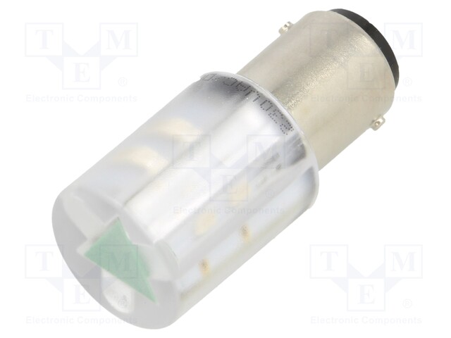 Indicator: LED; BA15D,T20; green; plastic; 230VAC; 230VDC; -20÷60°C