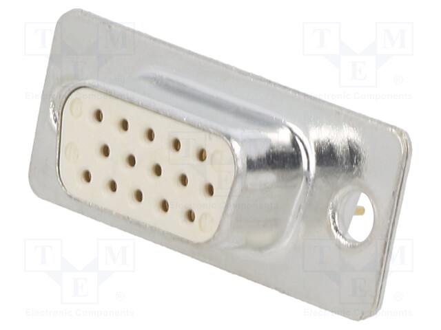 D-Sub HD; PIN: 15; socket; female; on PCBs; straight; THT