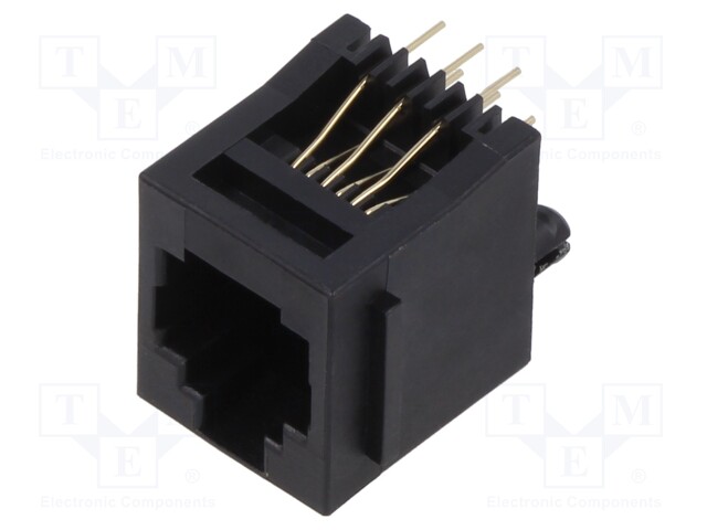 Socket; RJ12; PIN: 6; Layout: 6p6c; on PCBs,PCB snap; THT; straight