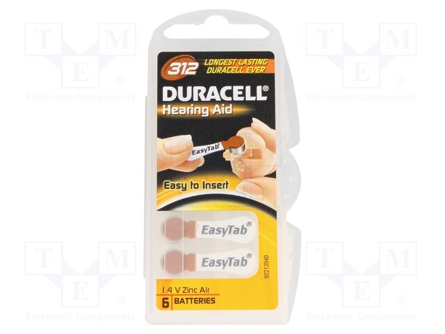 Battery: zinc air (ZnO2); 1.4V; AC312,R36,coin; Batt.no: 6; 150mAh