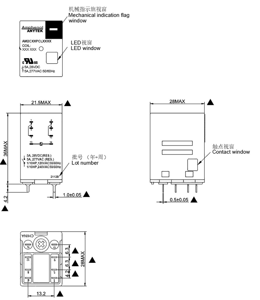 Relay: electromagnetic industrial; DPDT; 24VDC; Icontacts max: 5A