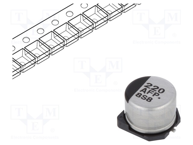 Capacitor: electrolytic; low impedance; 220uF; 10VDC; Case: E; FP