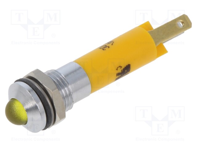 Indicator: LED; prominent; yellow; 12VDC; 12VAC; Ø8mm; plastic