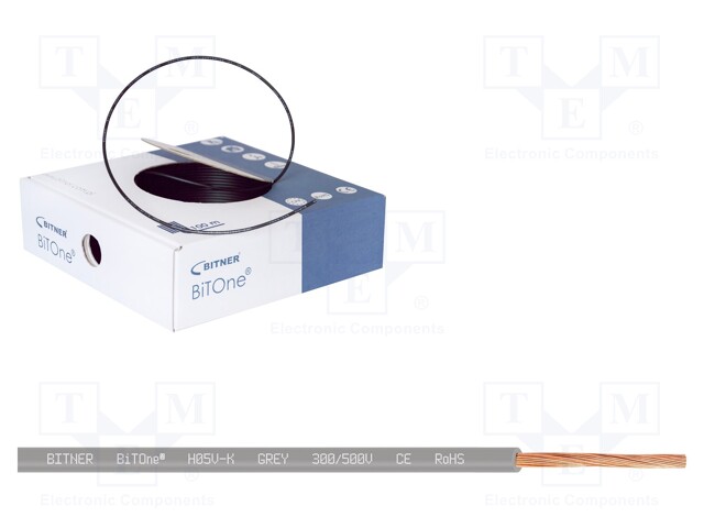 Wire; BiTOne; stranded; Cu; 1mm2; grey; PVC; 300/500V; 100m; Class: 5